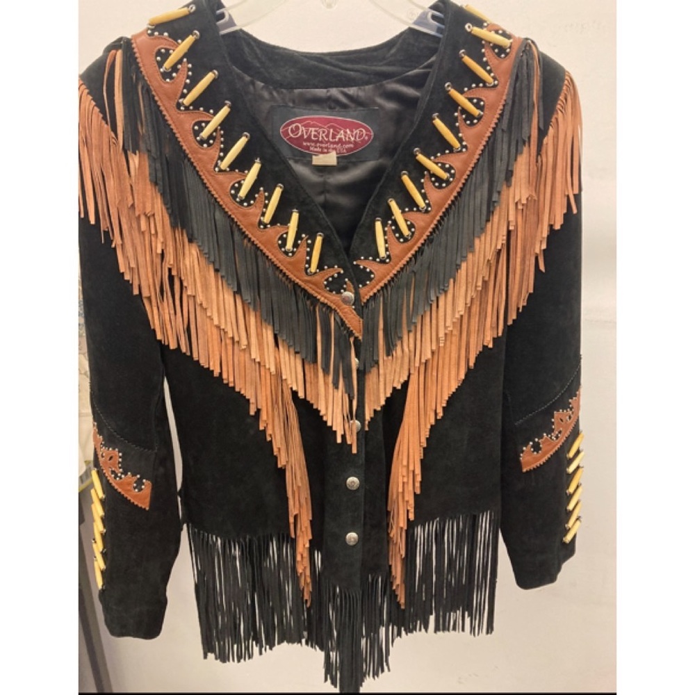 Vintage Overland Fringe Leather Jacket Size 10